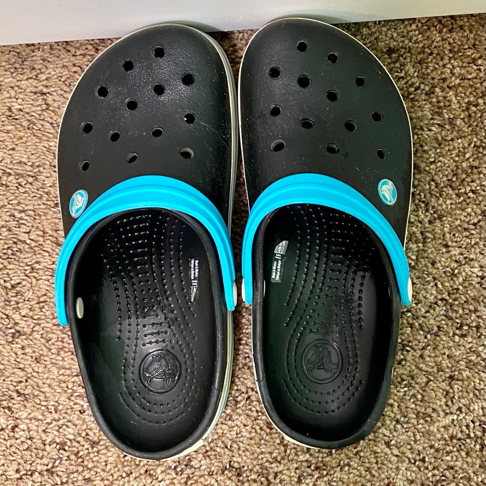 Crocs|Black, Blue, and White Crocs